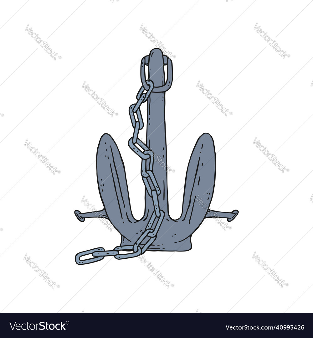 Anchor with iron chain doodle sketch