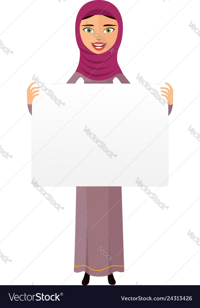 Arab business woman holding sign or banner Vector Image