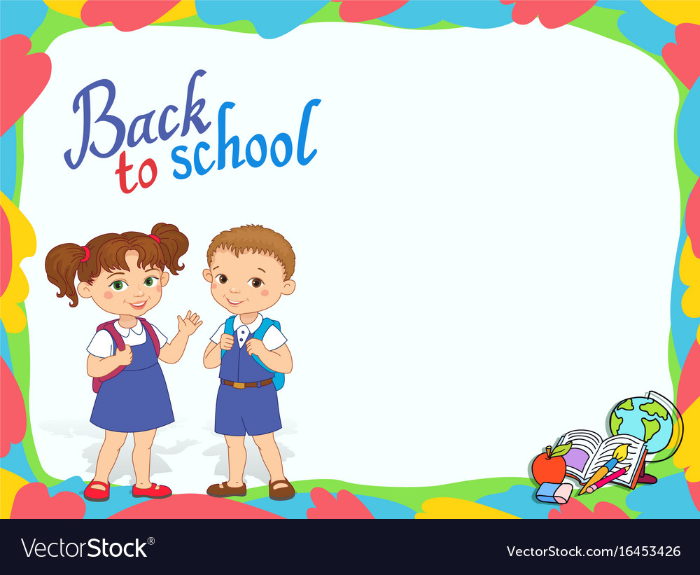 Banner back to school boy girl pupil lettering Vector Image