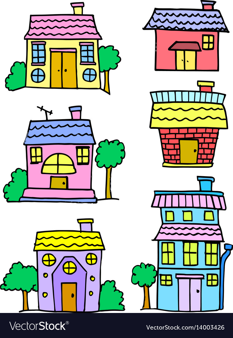 Doodle of house set cartoon design