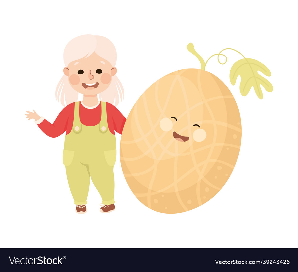 Happy girl with big melon fruit cheerful Vector Image