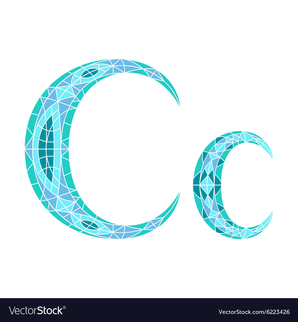 Low poly letter c in blue mosaic polygon