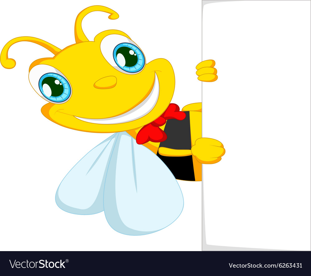 Bee cartoon holding blank paper