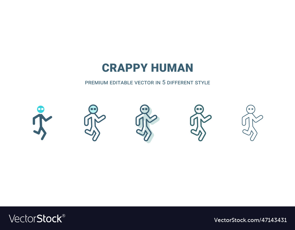 Crappy human icon in 5 different style outline