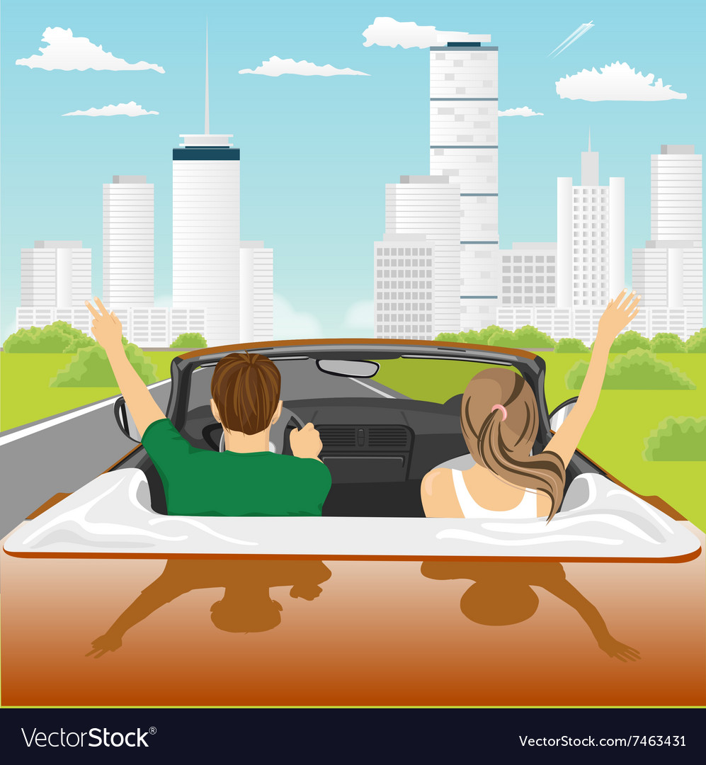 Happy free couple driving in cabriolet car Vector Image