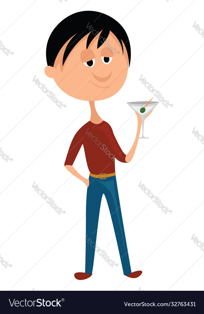 Man with cocktail on white background