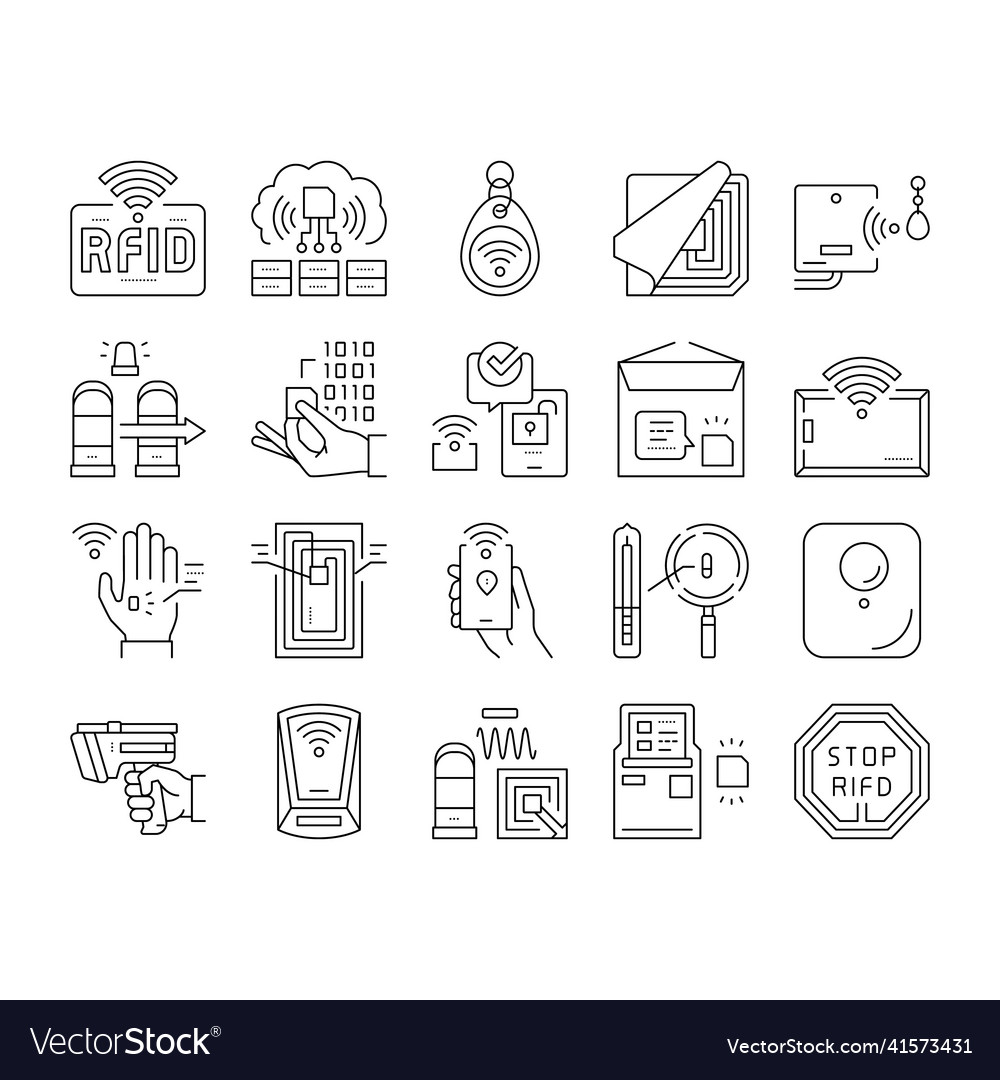 Rfid chip technology collection icons set Vector Image