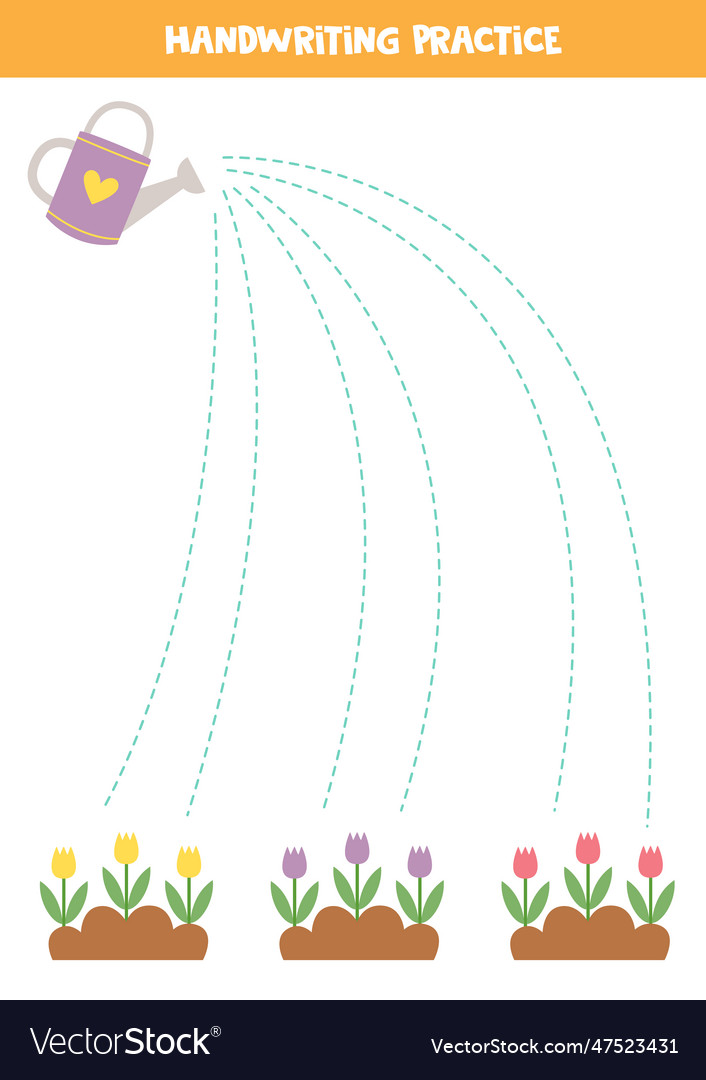 Tracing lines for kids watering pot and flowers