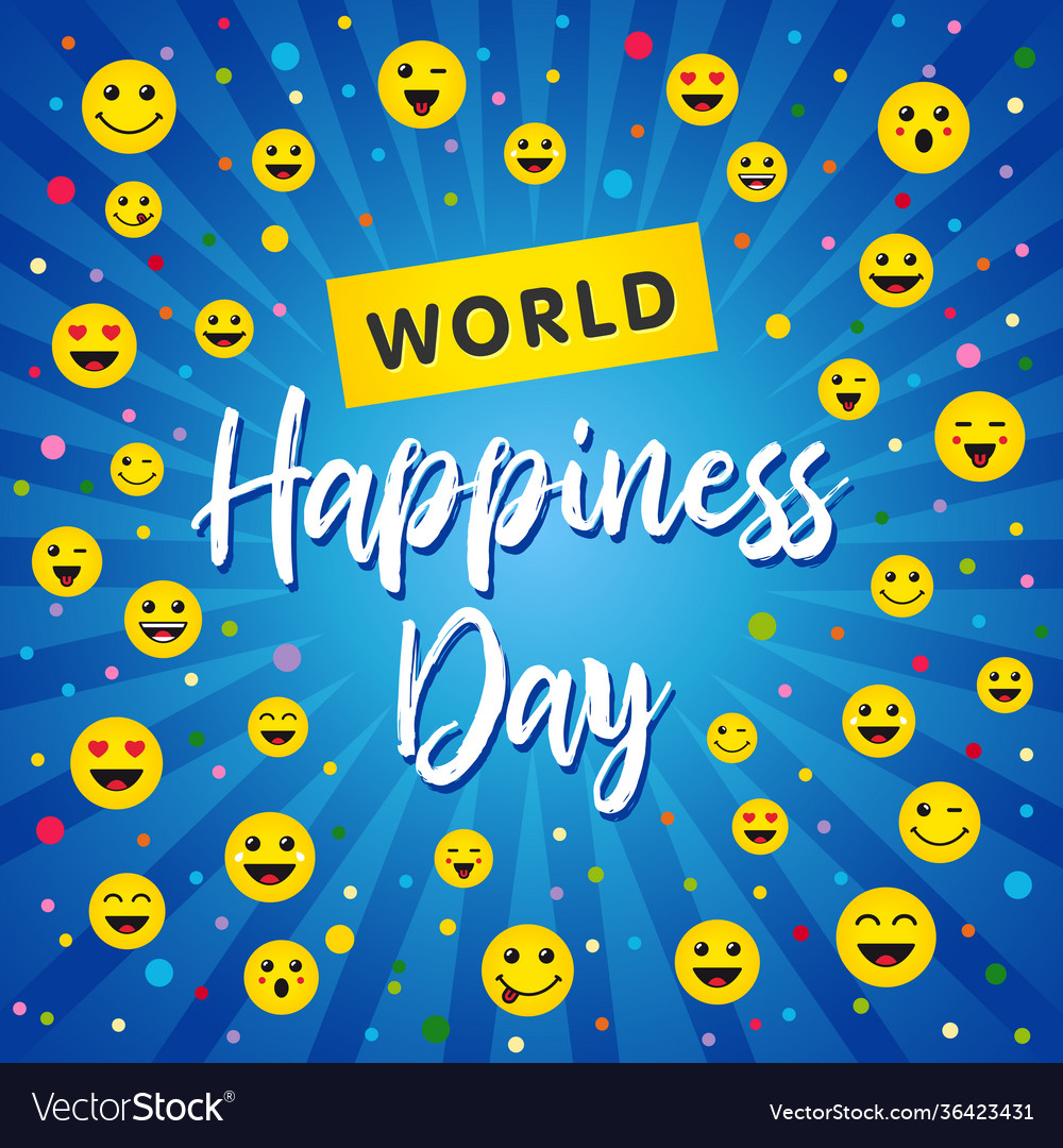 World happiness day beams blue banner Royalty Free Vector