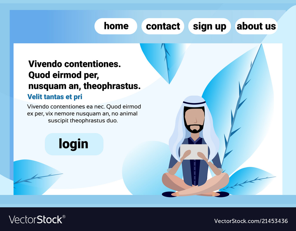 Arab man sitting pose online communication using