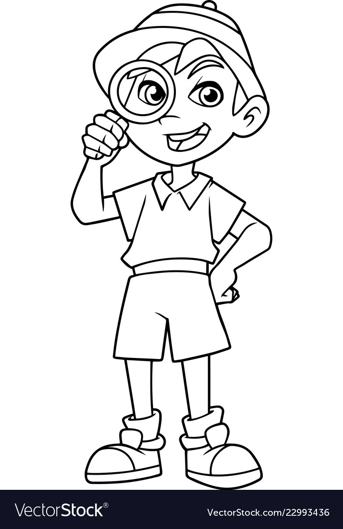 Little explorer line art vector image Little explorer line art