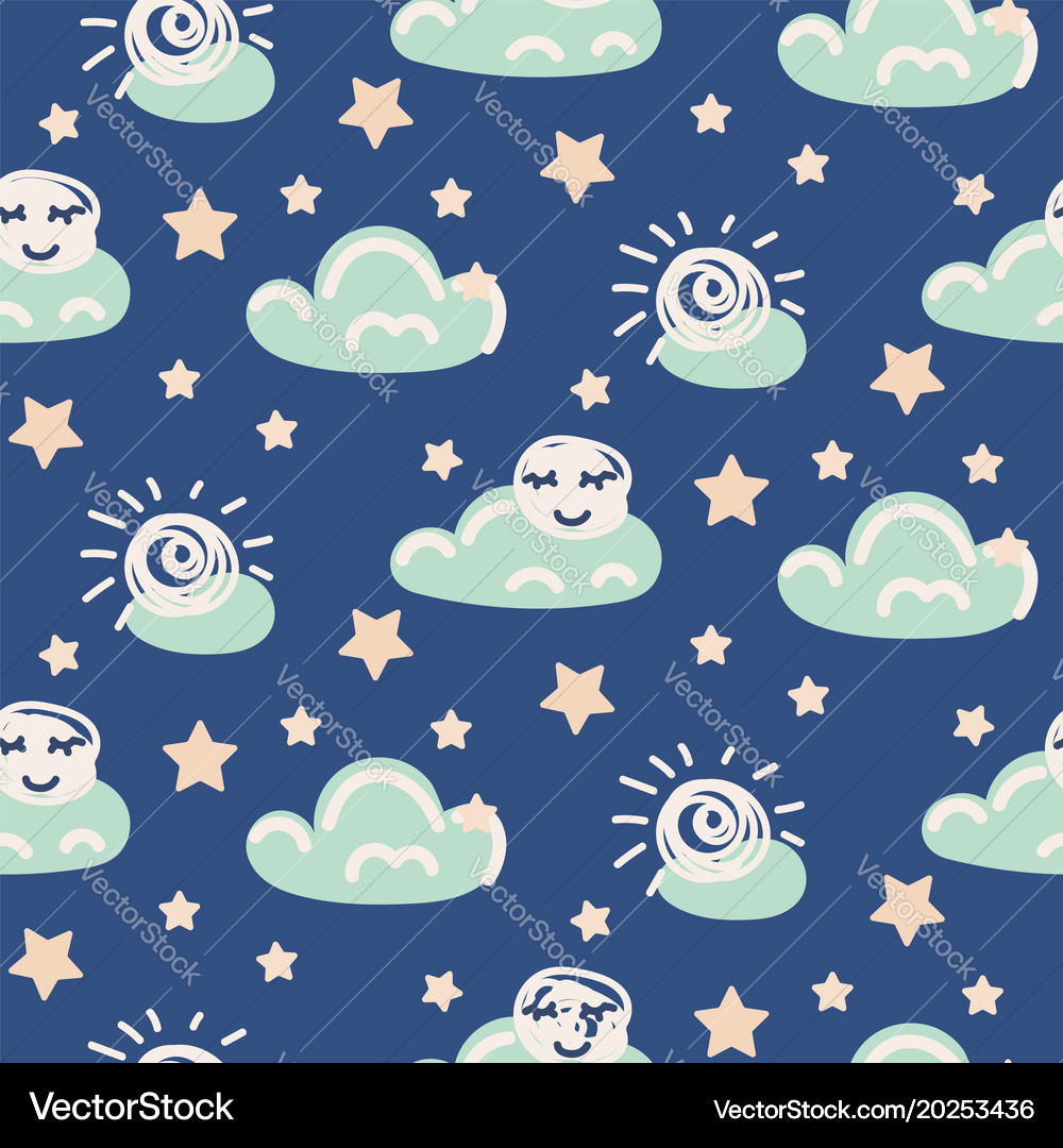 Seamless pattern with clouds and moon Royalty Free Vector