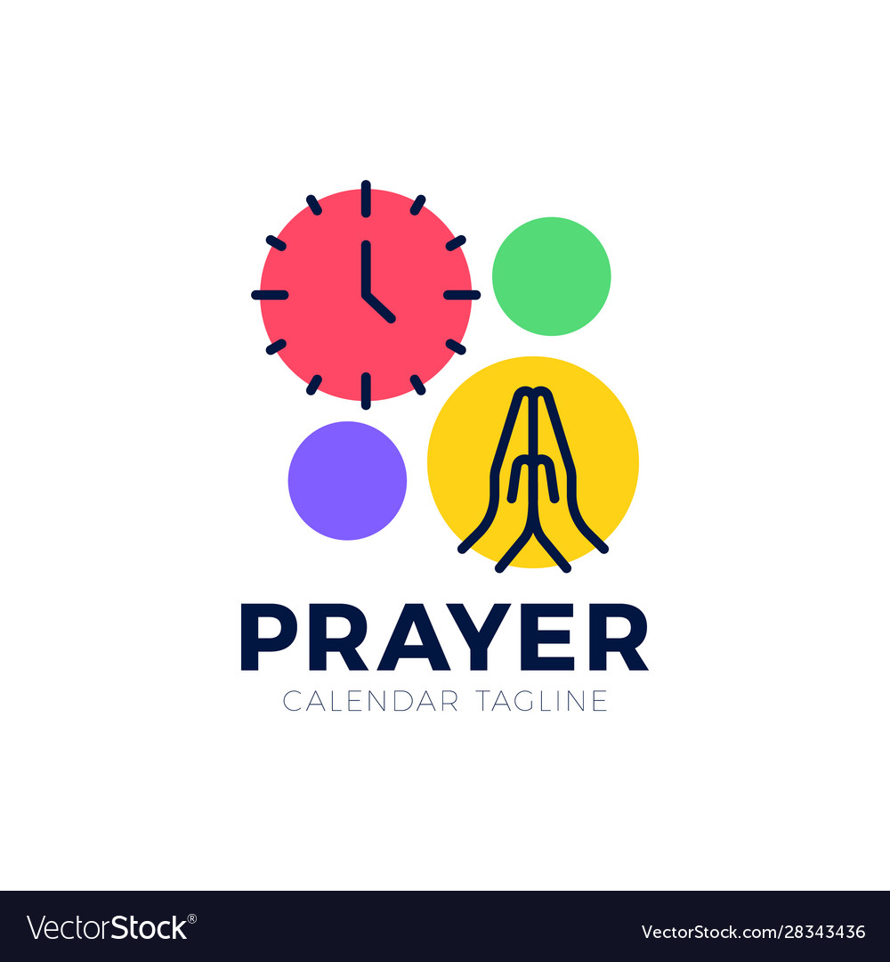 Time to pray logo praying hands icon with clock