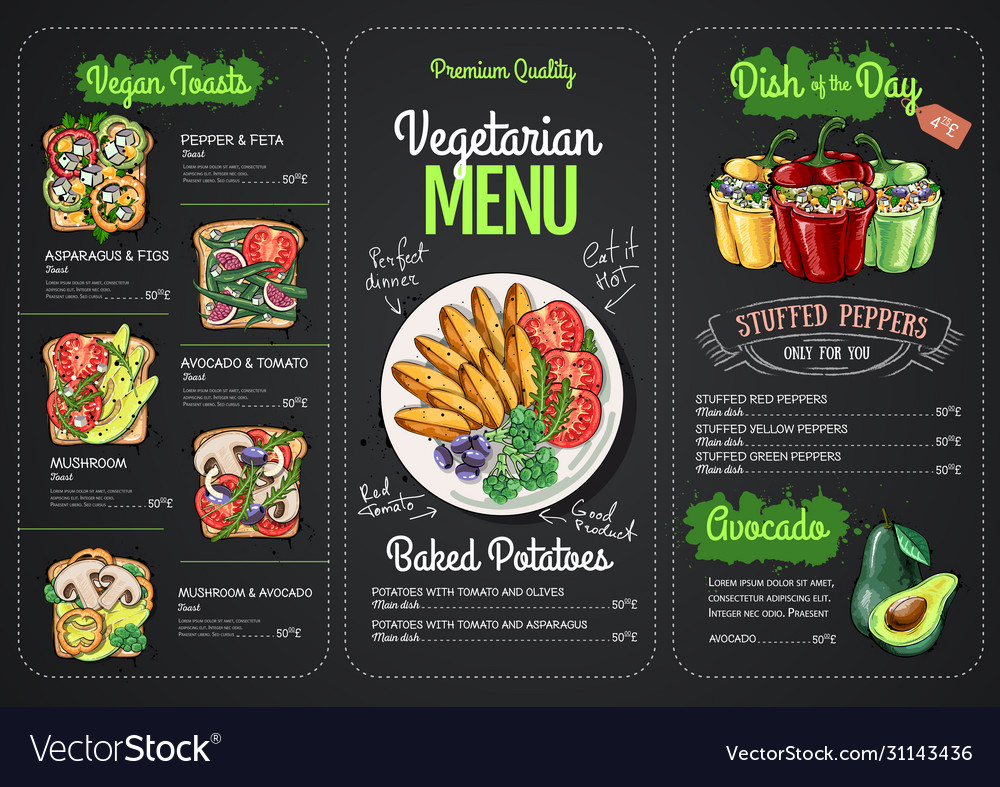 Vegetarian Menu Design With Vegan Meals Royalty Free Vector