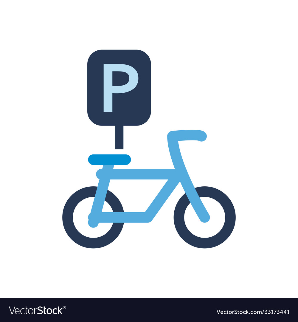 Bike with parking road sign flat style Royalty Free Vector