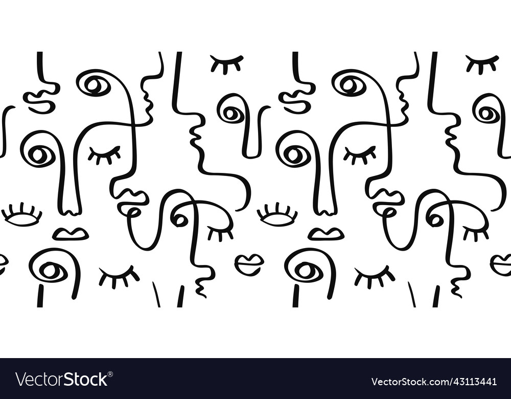 People one line drawing women faces pattern Vector Image