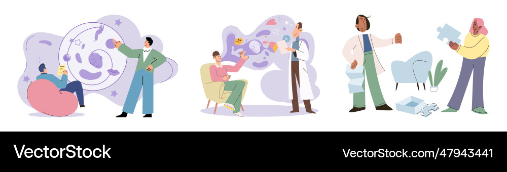 Psychologist and patient with tangled Royalty Free Vector