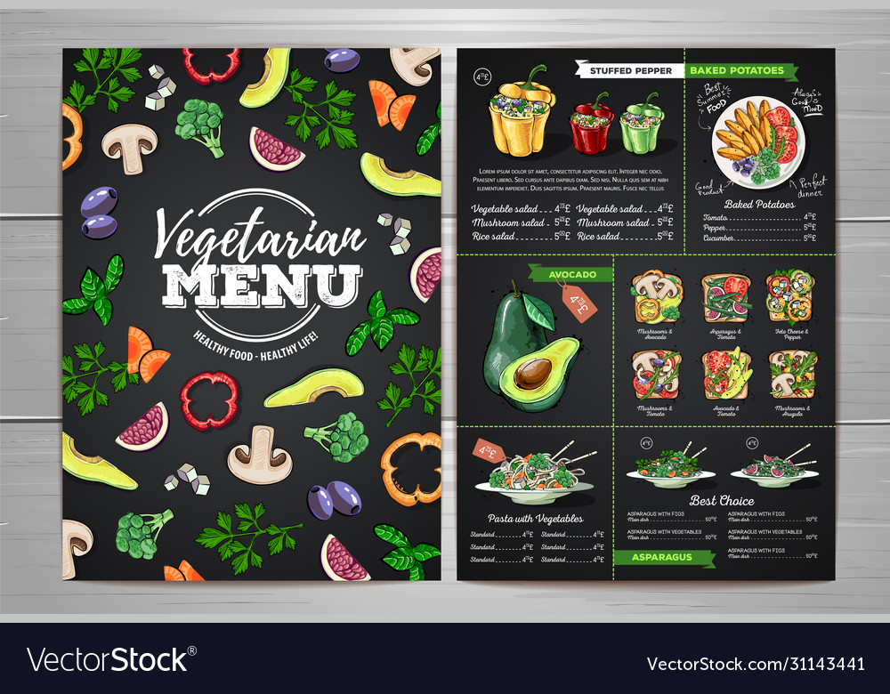 Vegetarian menu design with vegan meals Royalty Free Vector