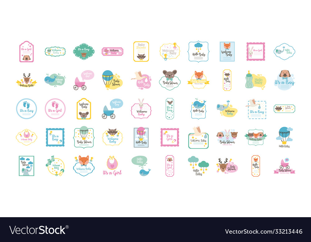 Bundle fifty baby shower set icons