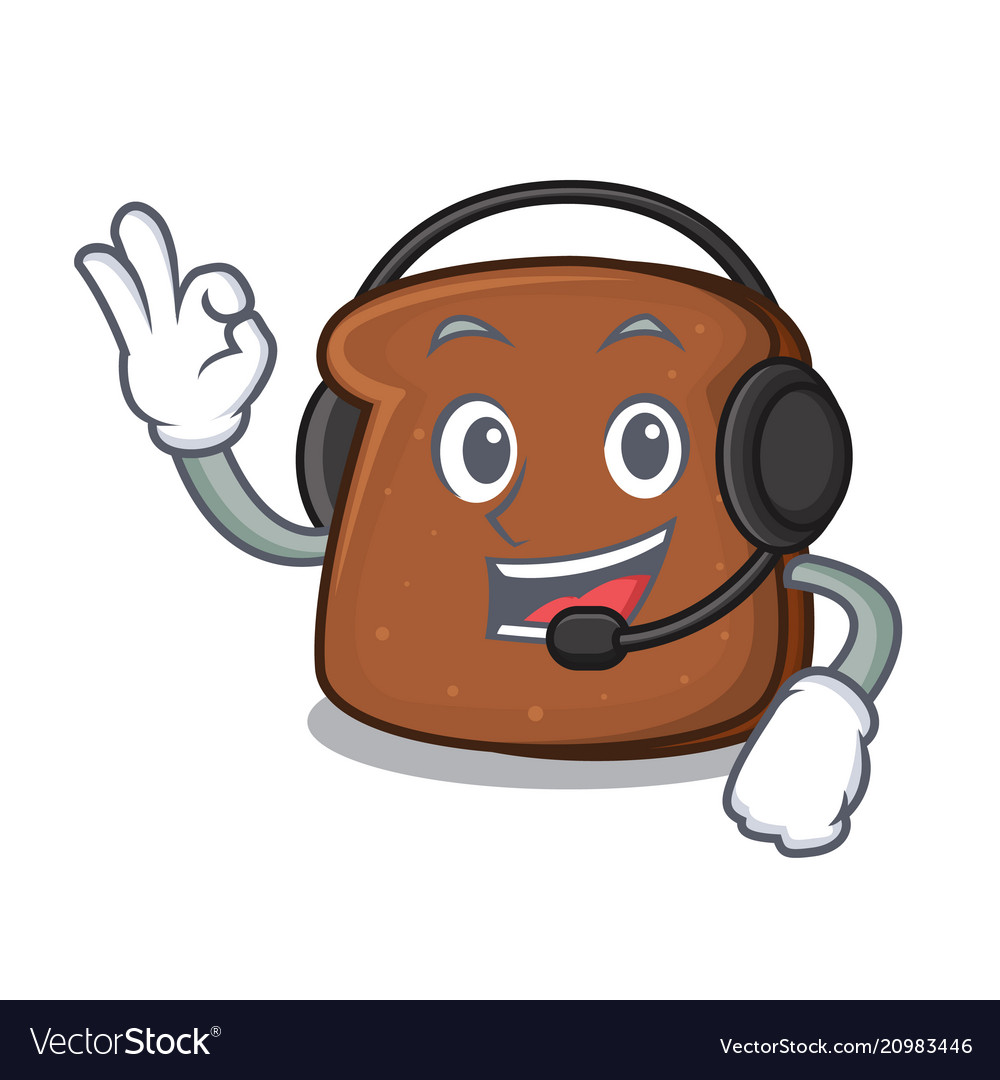 With headphone brown bread mascot cartoon