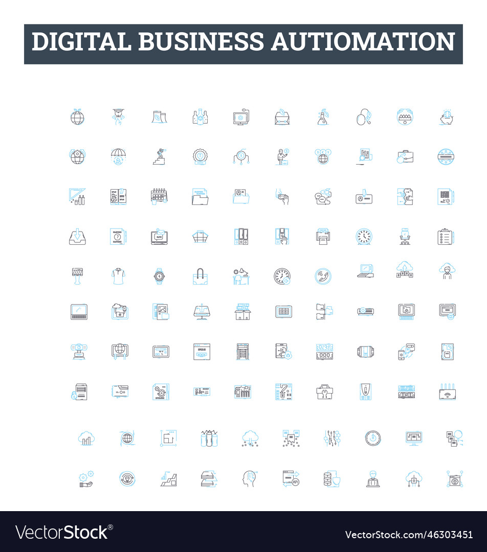 Digital business autiomation line icons set