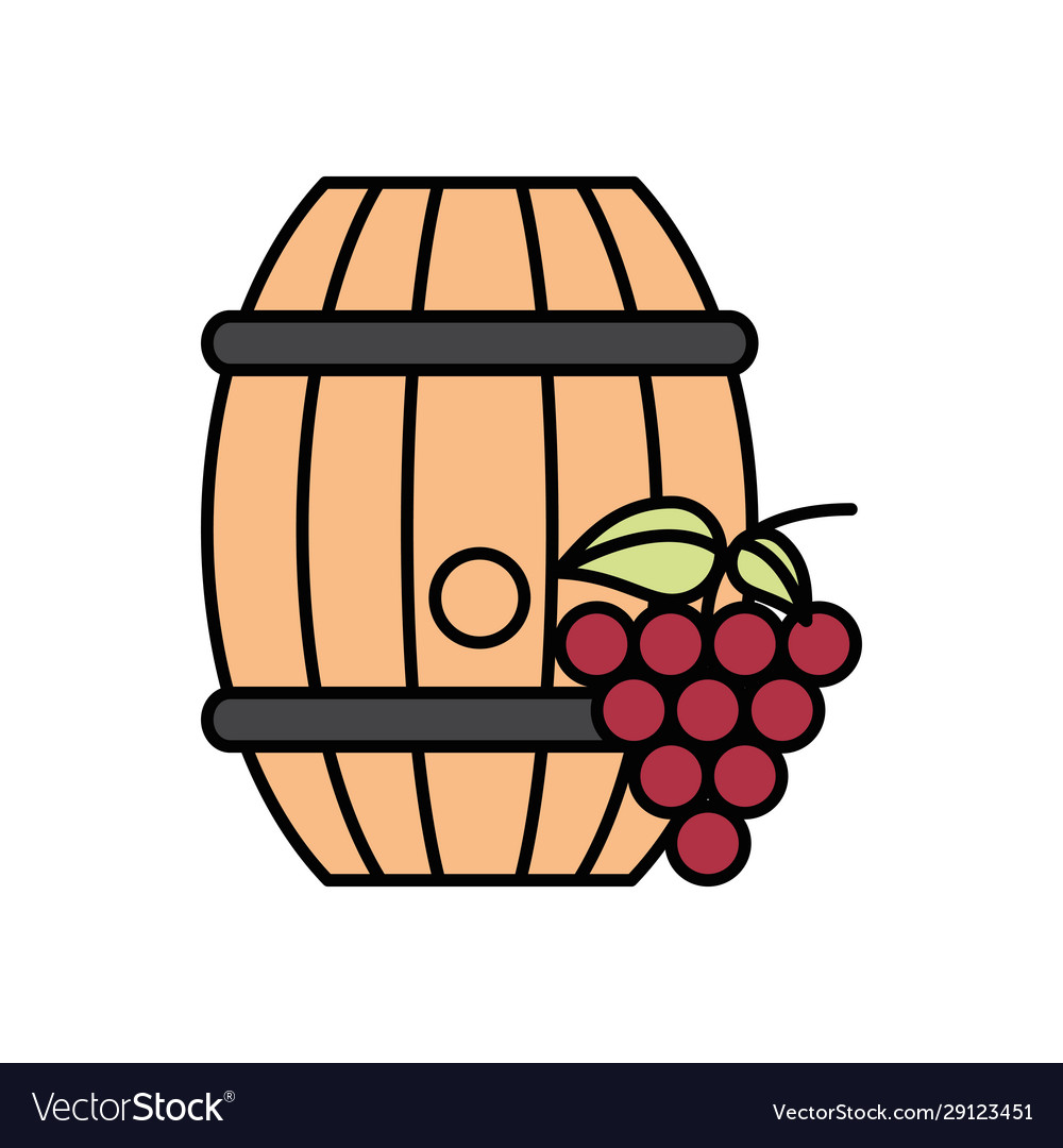 Grapes fresh fruits with wine barrel Royalty Free Vector