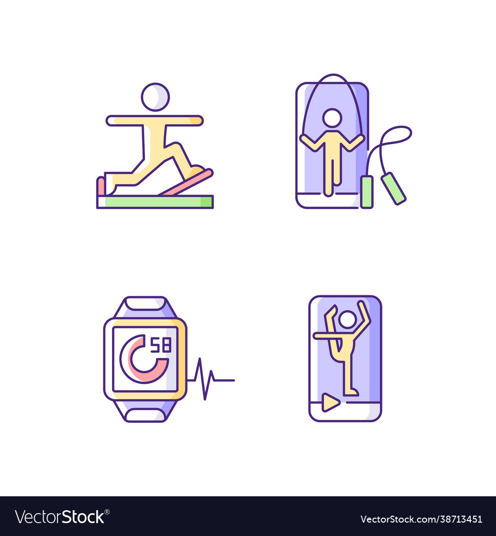 Online fitness gymnastic trends rgb color icons