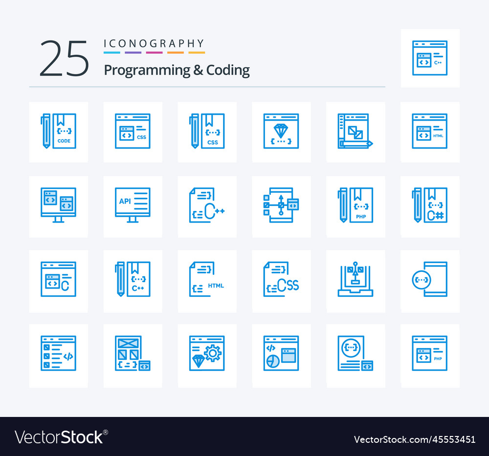 Programming and coding 25 blue color icon pack