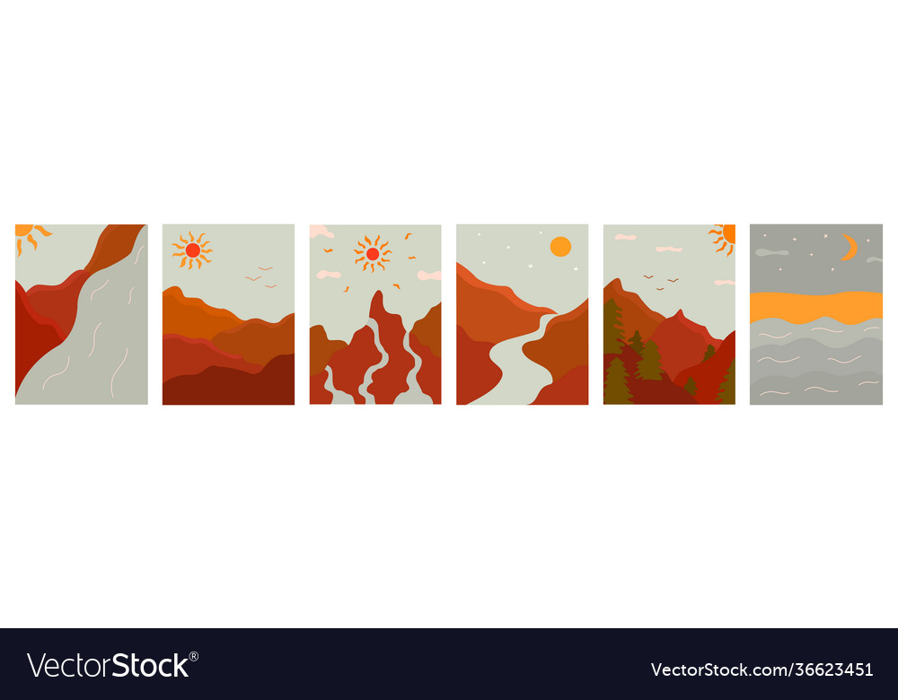 Set vertical cards with mountain landscapes Vector Image