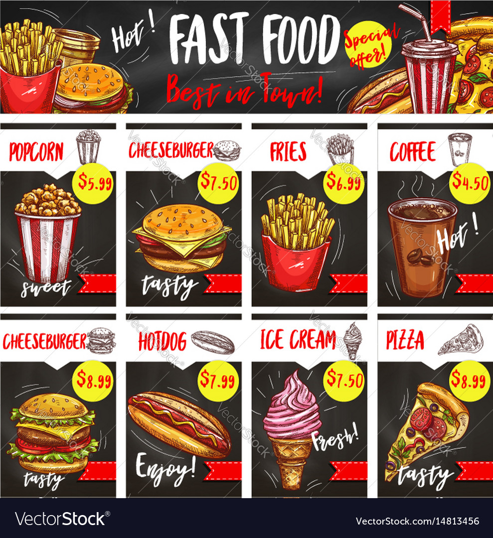 Fast Food Restaurant Menu Board Template Design Vector Image