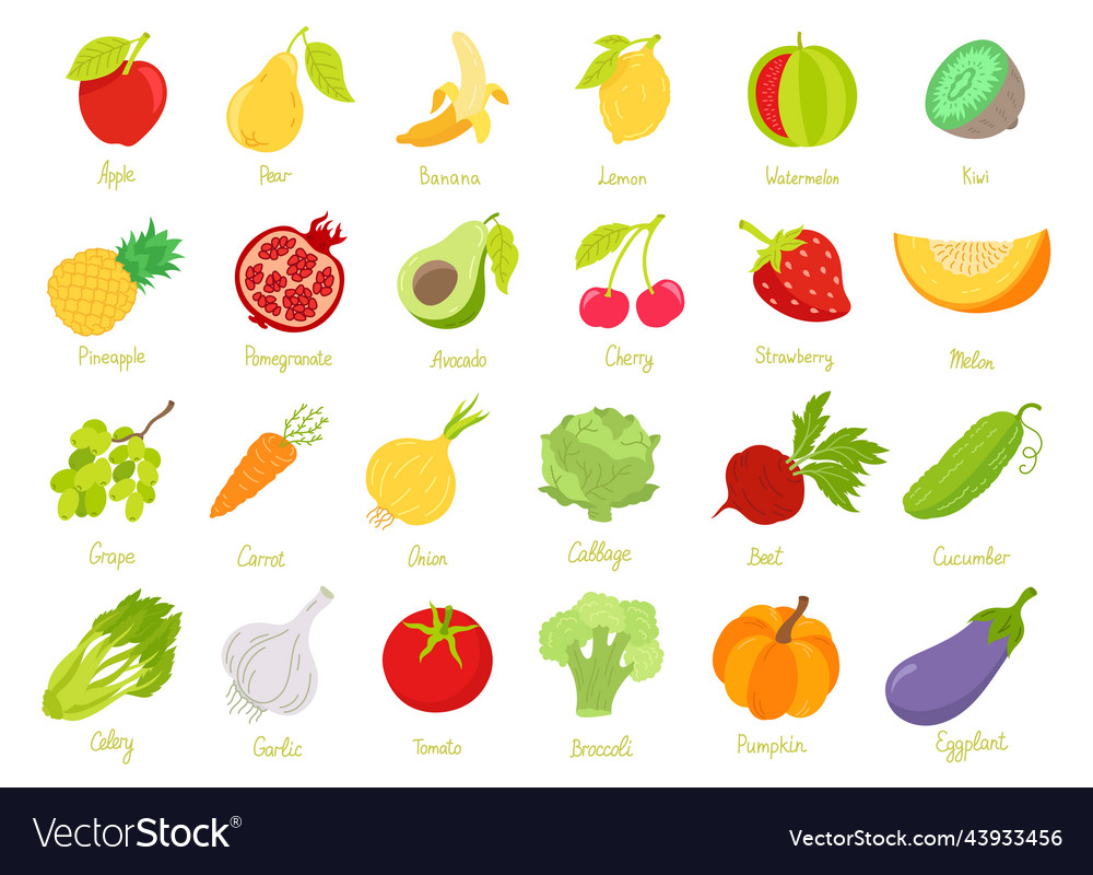 Fruits and vegetables set of color icons Vector Image