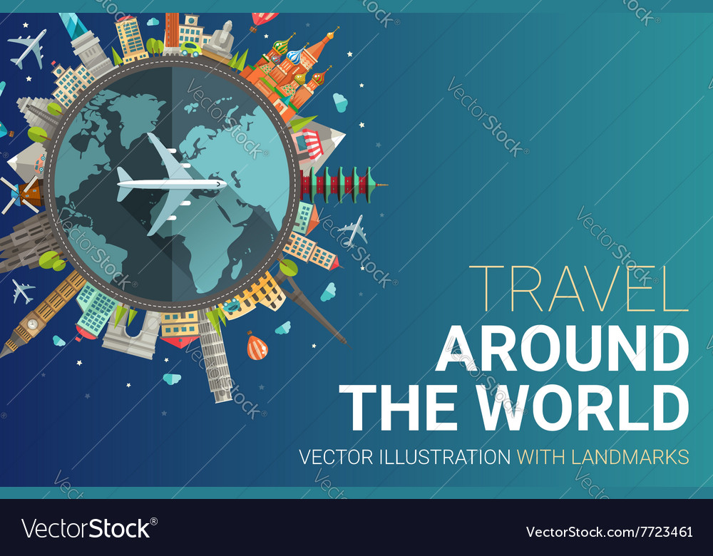 Around the world flat design postcard Royalty Free Vector