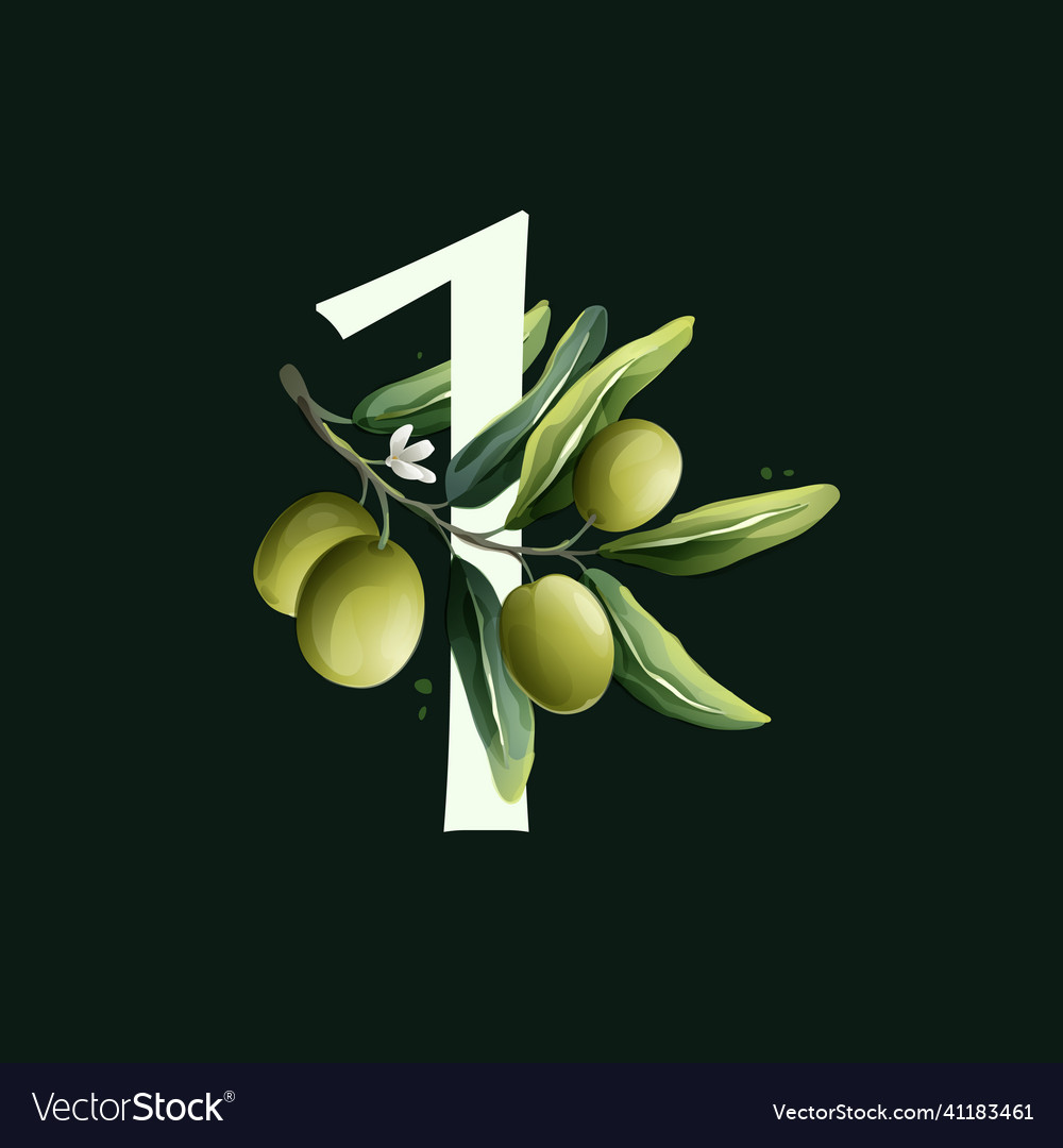 Number one logo in watercolor style with olive