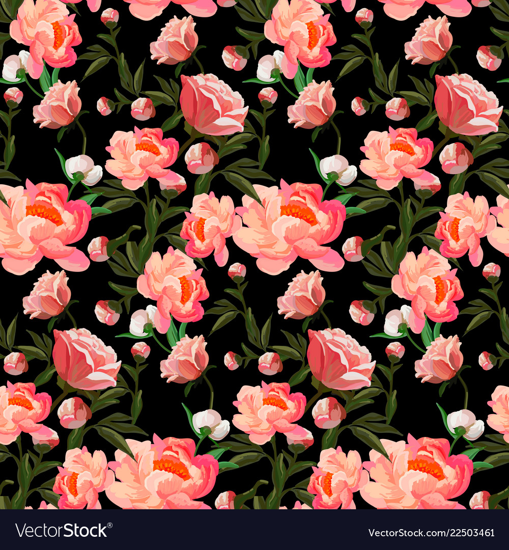 Seamless floral pattern with red roses on black Vector Image