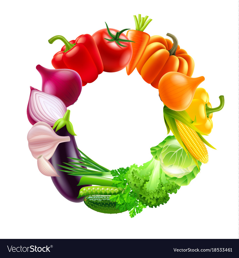 vegetables-in-circle-rainbow-colors-background-vector-image