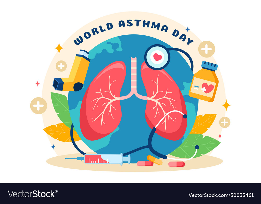 World asthma day on may 2 with inhaler medical Vector Image