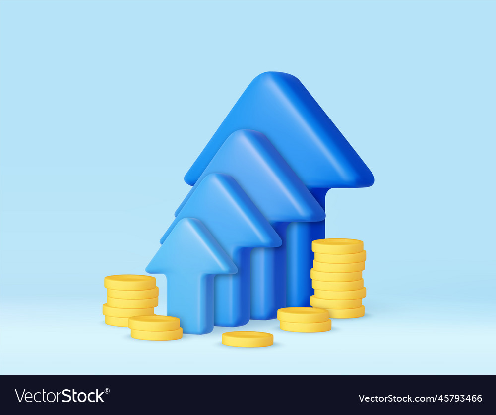 3d blue up arrow and coin stacks