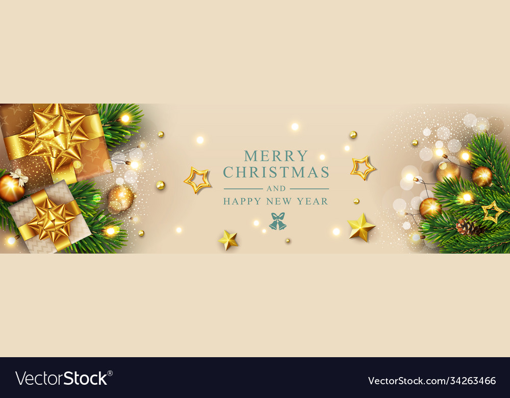Christmas poster with decorations balls gifts vector image Christmas poster with decorations balls gifts