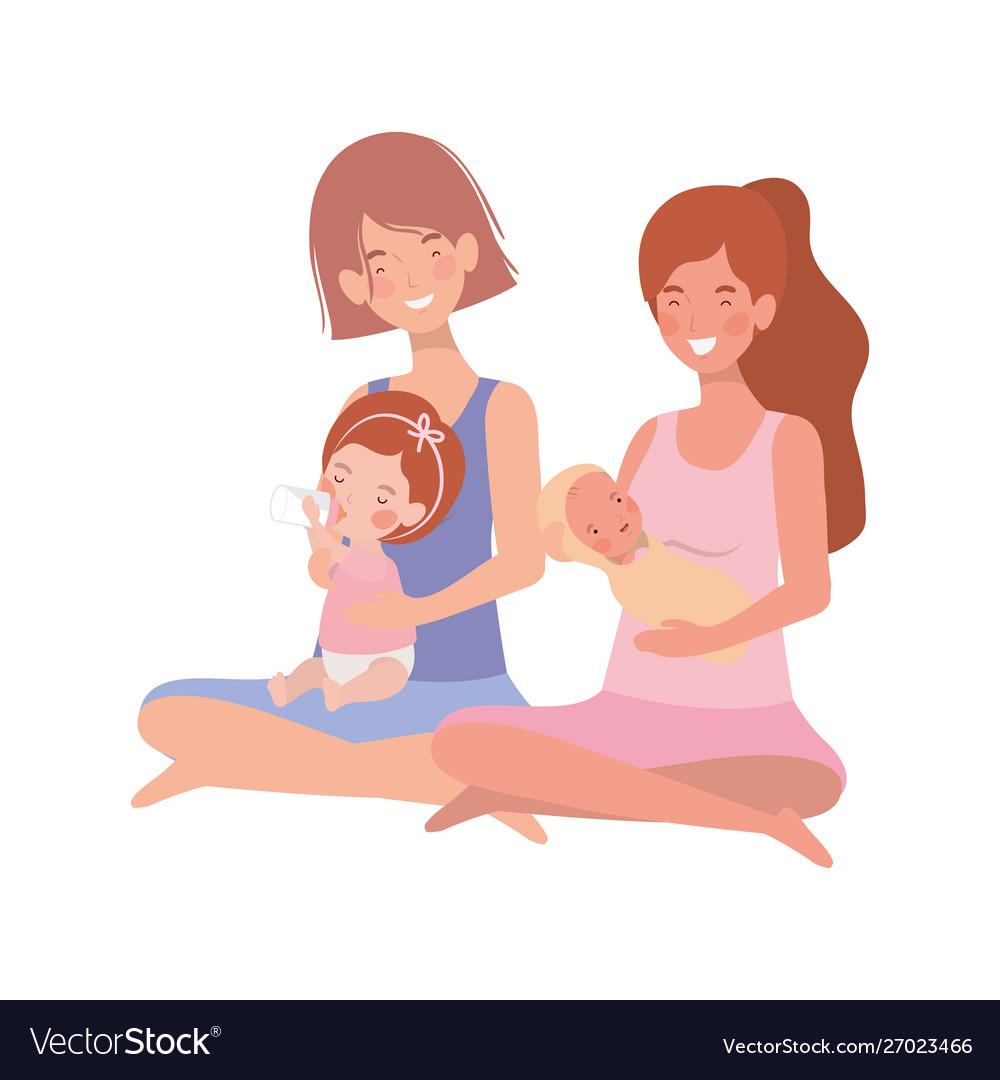 Cute pregnancy mothers seated lifting little