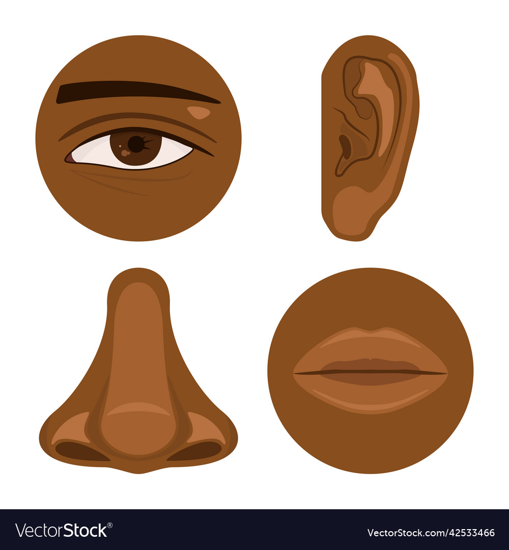 Dark human nose ear mouth and eye icon set