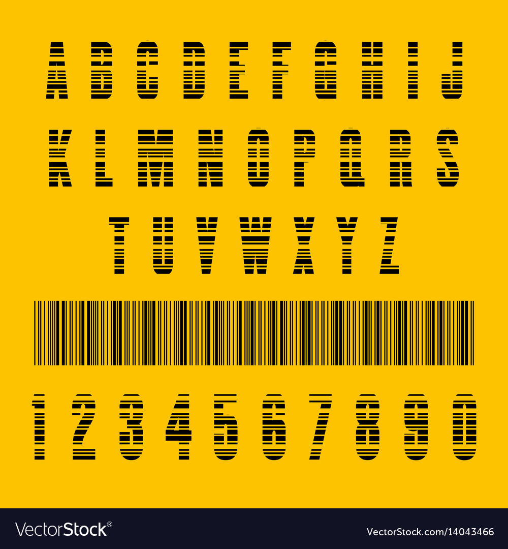 Stylish Barcode Typeface Font Stripped Letters Of Vector Image