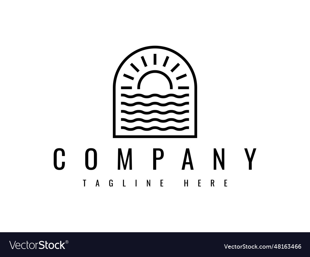 Sun And Sea Line Art Logo Design Royalty Free Vector Image