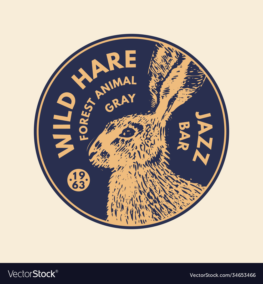 Wild animals stickers in vintage style gray hare vector image Wild animals stickers in vintage style gray hare