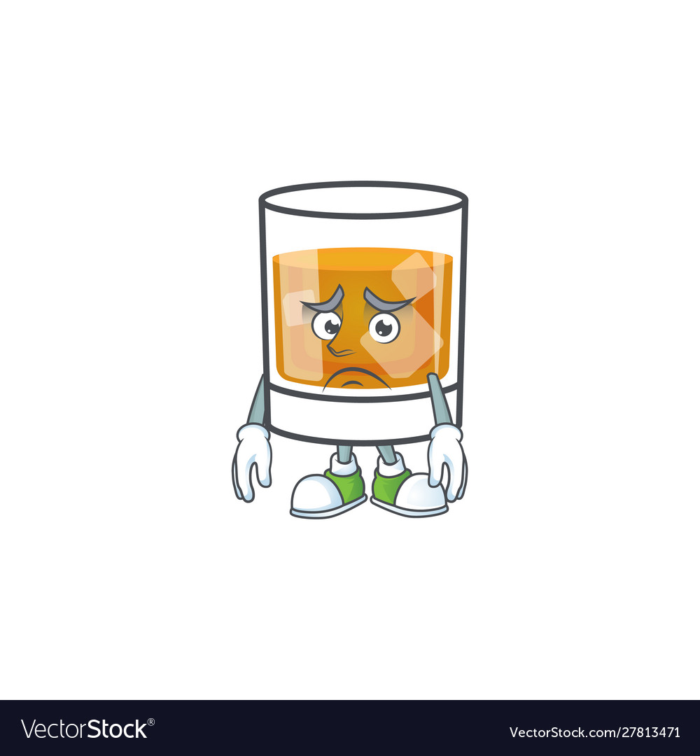 Whiskey with character afraid on white background