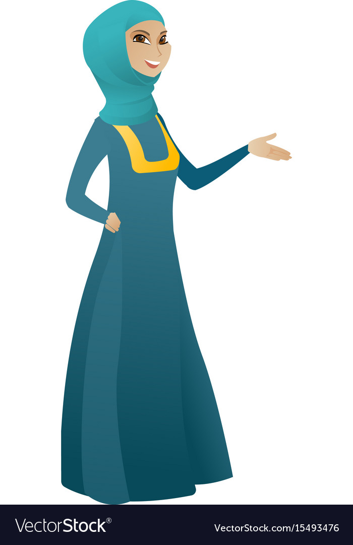 Business woman with arm out in a gesture