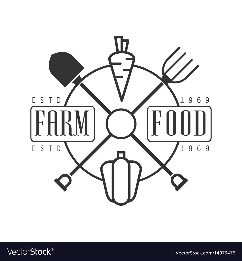 Farm food estd 1969 logo black and white retro