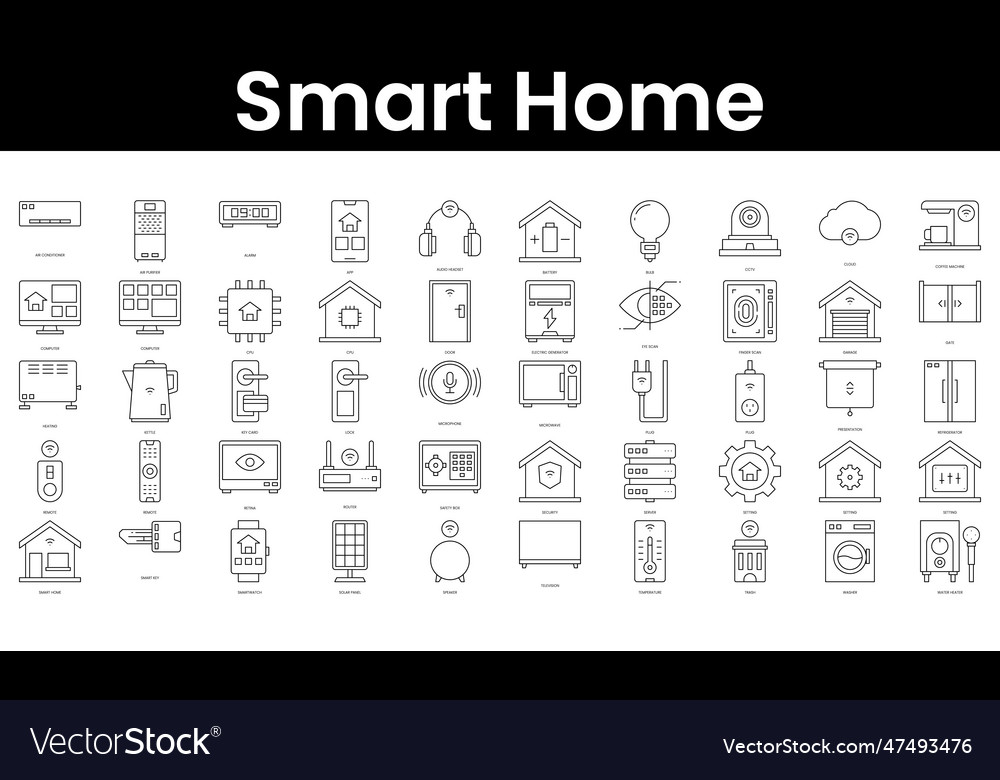 Set of outline smart home icons minimalist thin