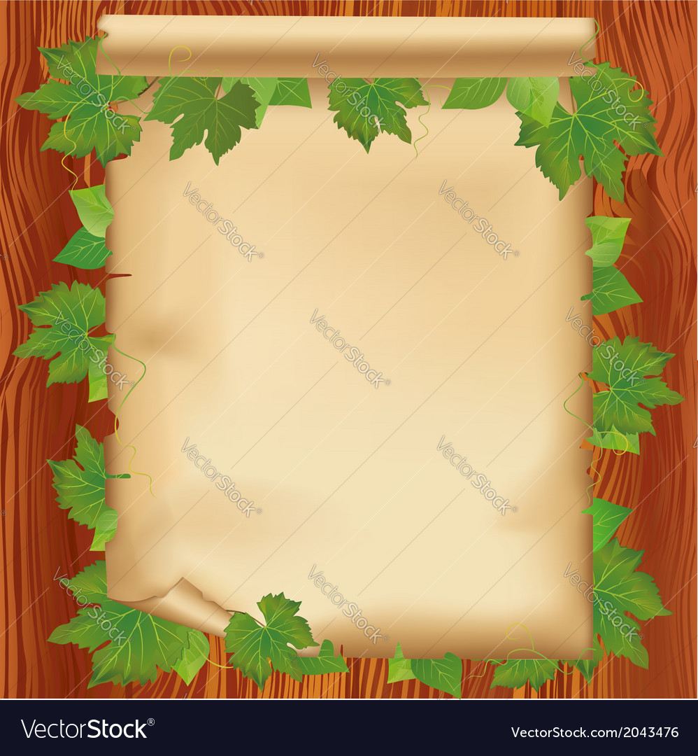 Sheet Of Paper On Wooden Board With Leaf Vector Image