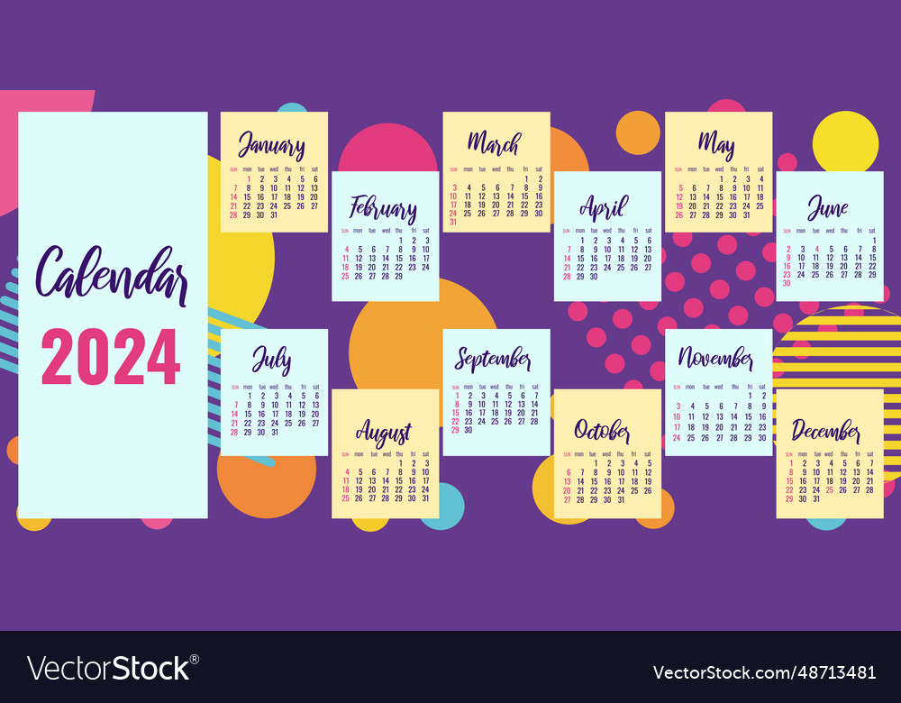 2024 calendar happy new year layout template Vector Image