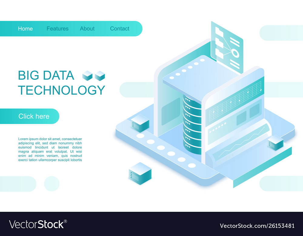 Big data technology landing page isometric Vector Image